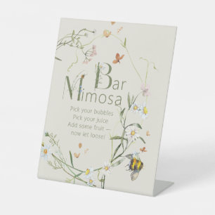 Boho Wildflower Bee Bridal Shower Mimosa Bar  Pedestal Sign