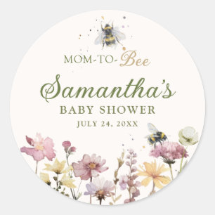 Boho Wildflower & Bee Watercolor Baby Shower Classic Round Sticker