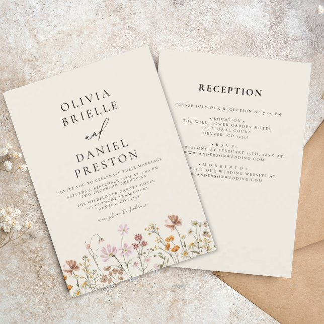 Boho Wildflower Beige All in One Garden Wedding Invitation (Creator Uploaded)