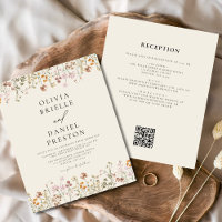 Boho Wildflower Beige All in One QR Code Wedding