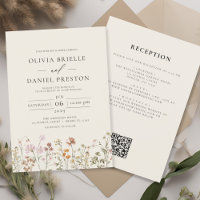 Boho Wildflower Beige All in One QR Code Wedding