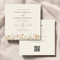 Boho Wildflower Beige All in One QR Code Wedding