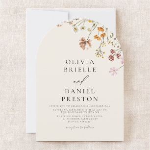 Boho Wildflower Beige All in One QR Code Wedding Invitation