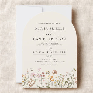 Boho Wildflower Beige All in One QR Code Wedding Invitation