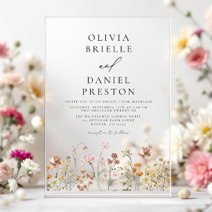 Boho Wildflower Beige Garden Wedding Acrylic Invitations