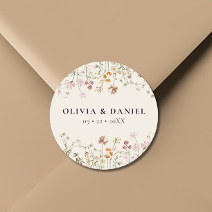 Boho Wildflower Beige Garden Wedding Classic Round Sticker