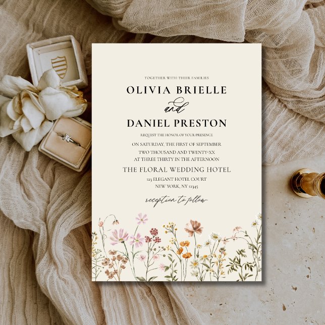 Boho Wildflower Beige Garden Wedding Invitation (Creator Uploaded)