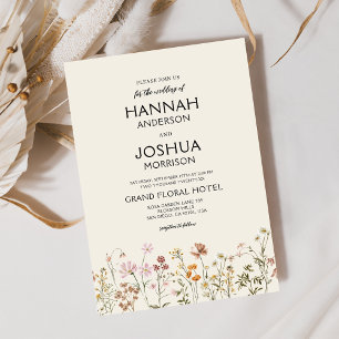 Boho Wildflower Beige Garden Wedding Invitation