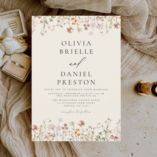Boho Wildflower Beige Garden Wedding Invitation (Creator Uploaded)