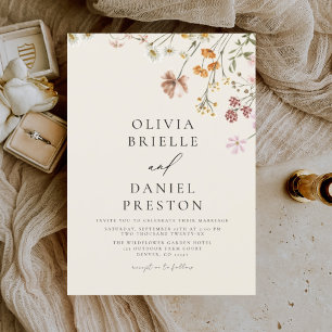 Boho Wildflower Beige Garden Wedding Invitation