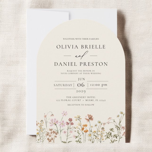 Boho Wildflower Beige Garden Wedding Invitation (Creator Uploaded)