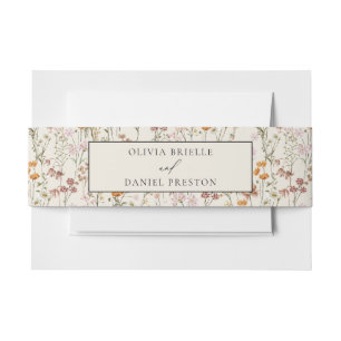 Boho Wildflower Beige Garden Wedding Invitation Belly Band