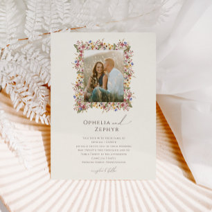 Boho Wildflower   Beige Meadow Photo Frame Wedding Invitation
