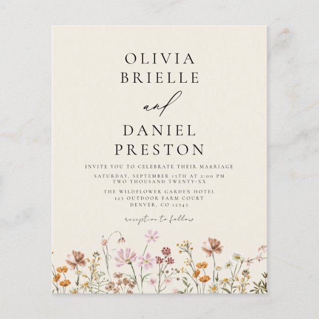 Boho Wildflower Beige Photo Garden Wedding Flyer (Front)