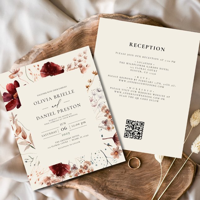 Boho Wildflower Beige Wedding Invitation (Creator Uploaded)