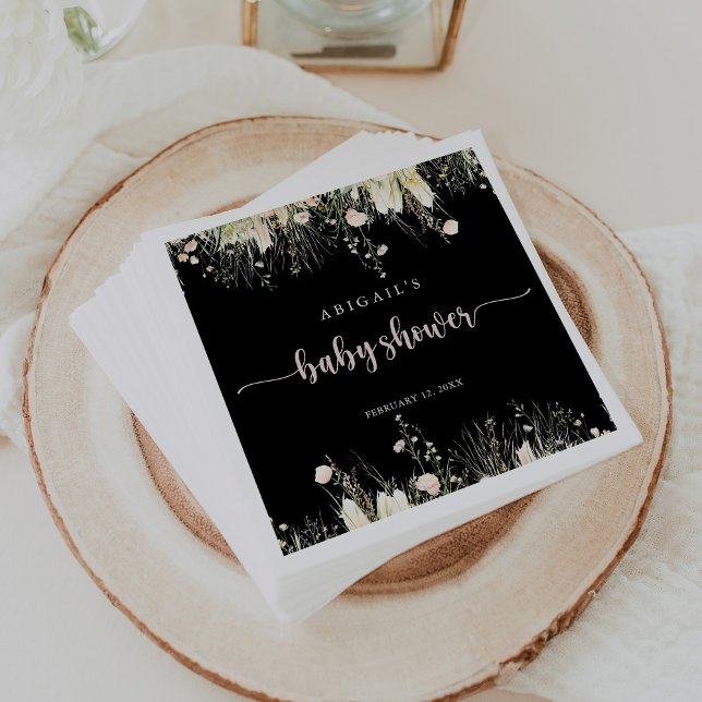 Boho Wildflower Black Baby Shower Napkins (Creator Uploaded)