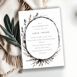Boho Wildflower Black Brown Fall Wreath Engagement Invitation