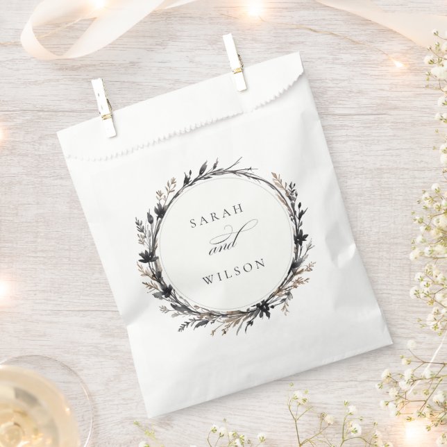 Boho Wildflower Black Brown Fall Wreath Wedding Favour Bags (Clipped)