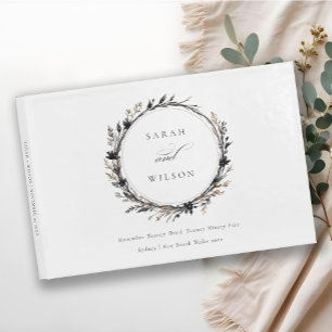 Boho Wildflower Black Brown Fall Wreath Wedding Guest Book
