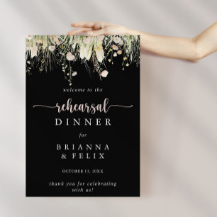 Boho Wildflower Black Rehearsal Dinner Welcome  Poster