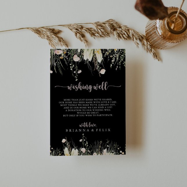 Boho Wildflower Black Wedding Wishing Well  Enclosure Card (Creator Uploaded)
