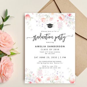 Boho wildflower bloom graduation party invitation