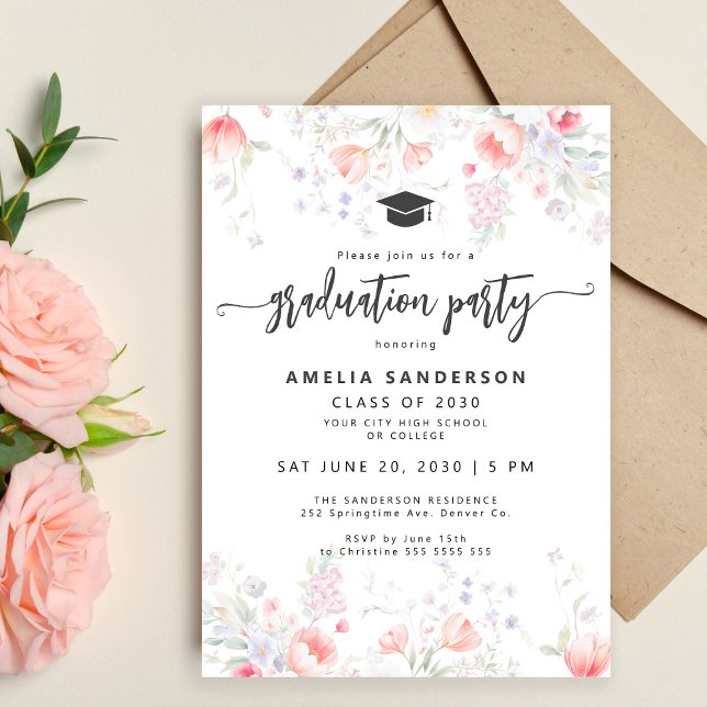 Boho wildflower bloom graduation party invitation (Creator Uploaded)