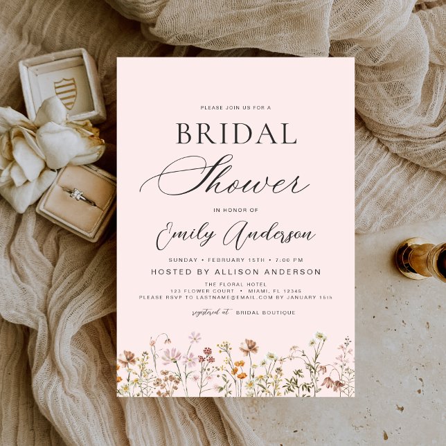 Boho Wildflower Blush Pink Bridal Shower  Invitation (Creator Uploaded)