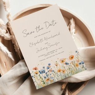 Boho Wildflower Border Orange Blue Wedding Save The Date
