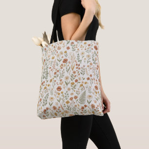 Boho Wildflower Botanical Floral Cottagecore Book Tote Bag
