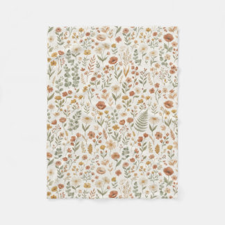 Boho Wildflower Botanical Floral Earth Tones Fleece Blanket