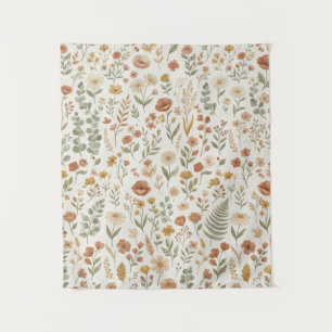 Boho Wildflower Botanical Floral Earth Tones Wall Tapestry