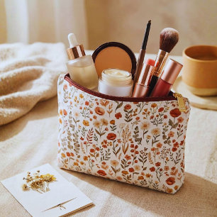 Boho Wildflower Botanical Floral Makeup Cosmetic Accessory Pouch