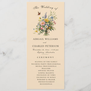  Boho Wildflower Bouquet Wedding Ceremony Program  Menu