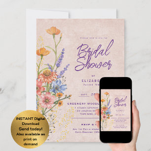Boho Wildflower Bridal, Baby Shower, Birthday ANY  Invitation