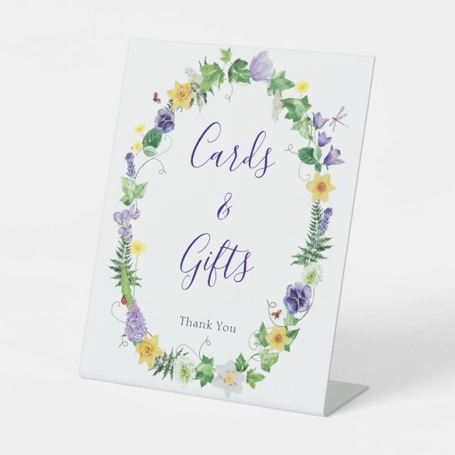 Boho Wildflower Bridal Shower Cards Gifts Pedestal Sign (Front)