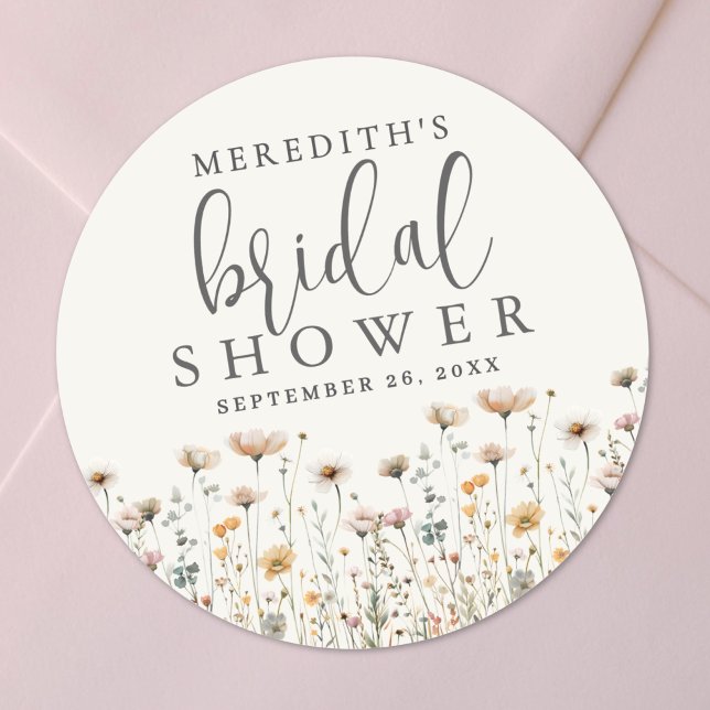 Boho Wildflower Bridal Shower Classic Round Sticker (Boho Wildflower Bridal Shower Classic Round Sticker )