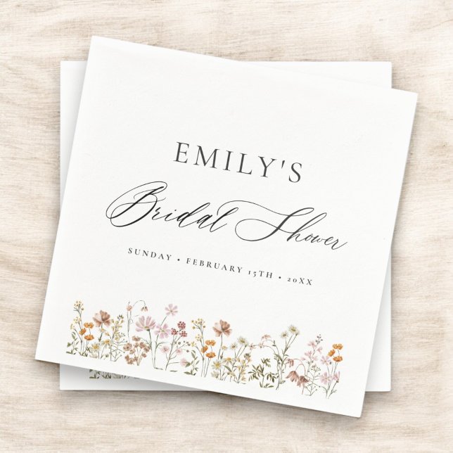 Boho Wildflower Bridal Shower Garden Script Napkin (Creator Uploaded)