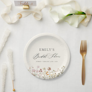 Boho Wildflower Bridal Shower Garden Script Paper Plate
