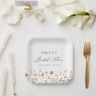 Boho Wildflower Bridal Shower Garden Script Paper Plate