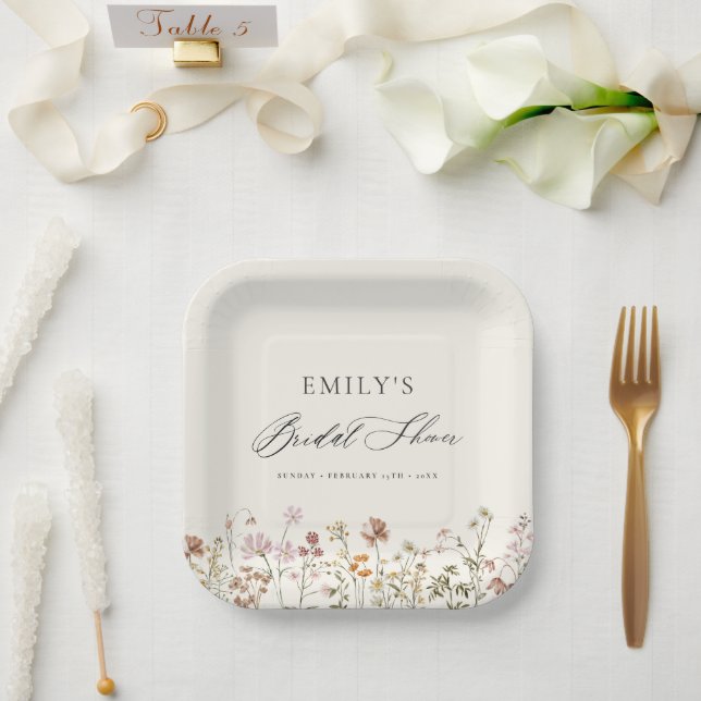 Boho Wildflower Bridal Shower Garden Script Paper Plate (Wedding)