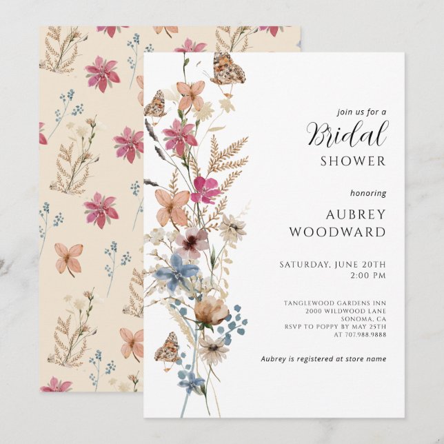 Boho Wildflower Bridal Shower Invitation (Front/Back)