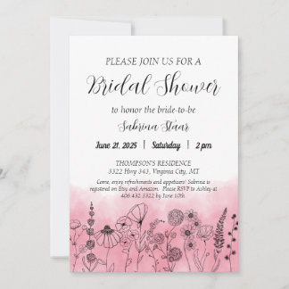 Boho Wildflower Bridal Shower Invite Watercolor