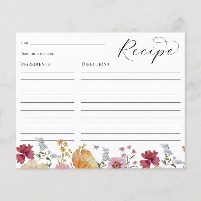 Boho Wildflower Bridal Shower Recipe card (Front)