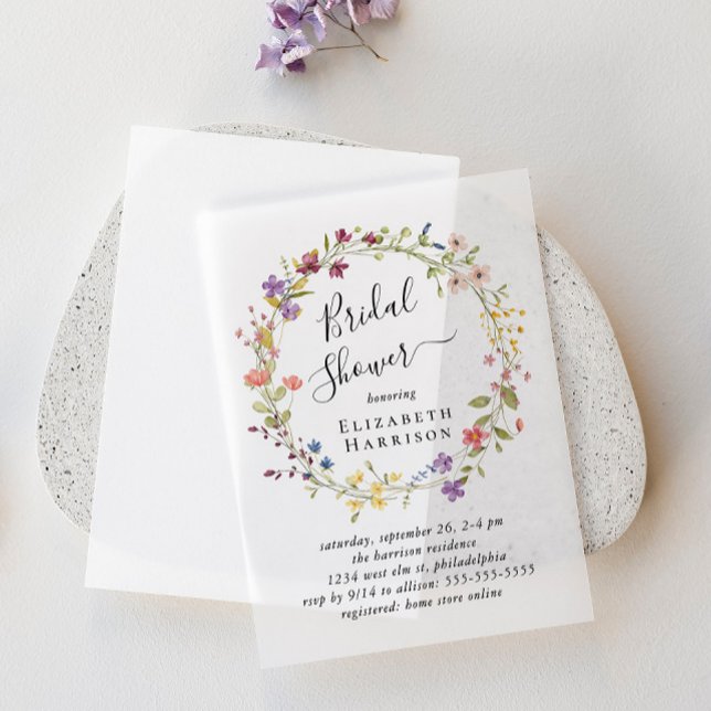 Boho Wildflower Bridal Shower  Vellum Invitations (Elevate your bridal shower invitations with the timeless beauty of vellum overlays)