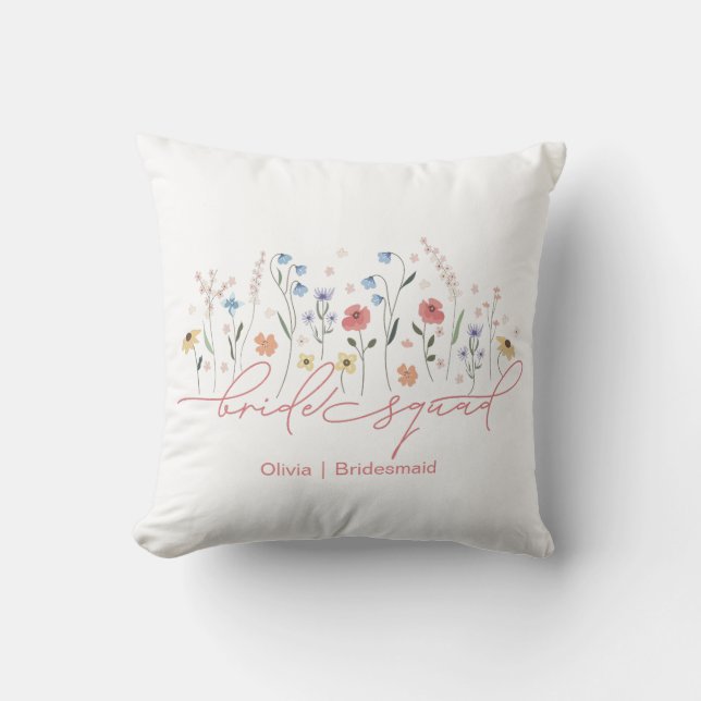 Boho Wildflower Bride Squad Cushion (Front)