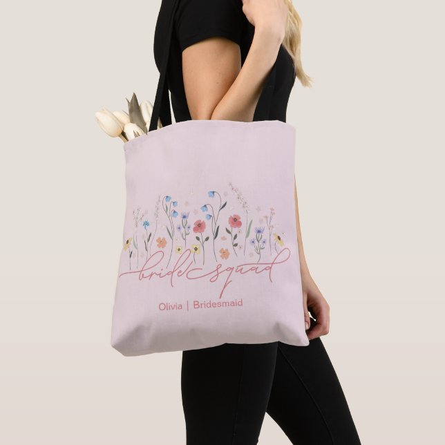 Boho Wildflower Bride Squad Tote Bag (Close Up)