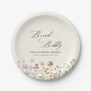 Boho Wildflower Brunch & Bubbly Bridal Shower Paper Plate