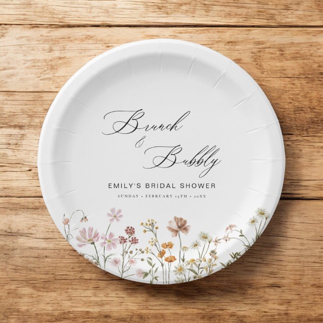 Boho Wildflower Brunch & Bubbly  Bridal Shower Paper Plate (Creator Uploaded)
