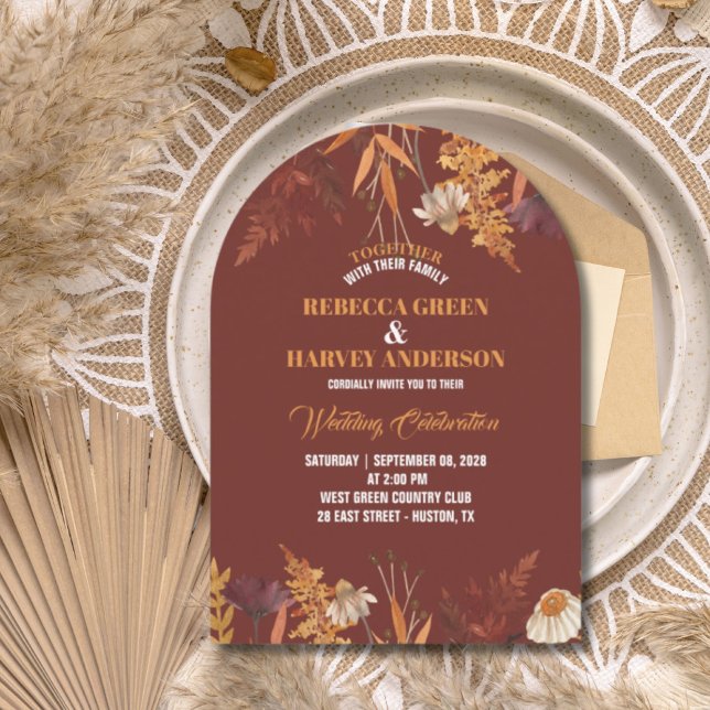 Boho Wildflower Burgundy Autumn Fall Wedding Invitation (Boho Wildflower Burgundy Autumn Fall Wedding Invitation)